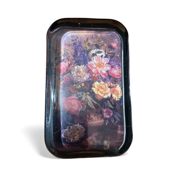 Vintage Glass Floral Paperweight w/Vase- Laurel Inc Rectangular-Lead Crystal - Picture 1 of 4